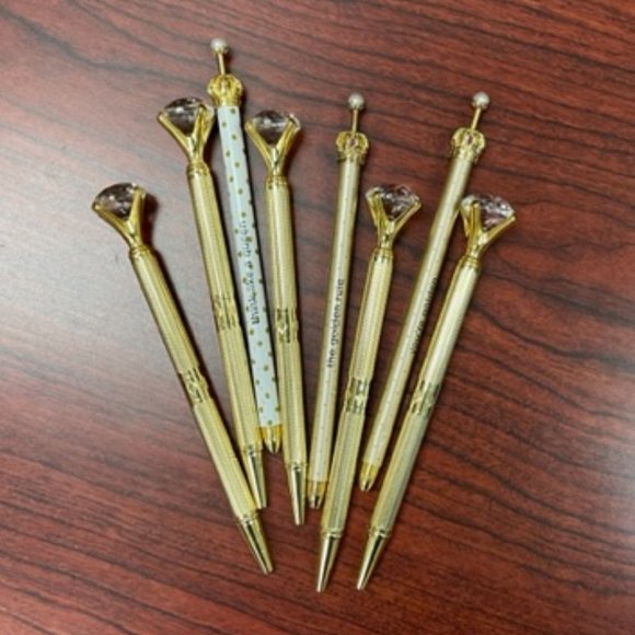 Other - **LIKE NEW - BEAUTIFUL** Gold Large Diamond Jewel Gem & Crown Pens (Set of 8)
